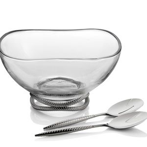 Nambe Braid Glass Salad Bowl with Servers